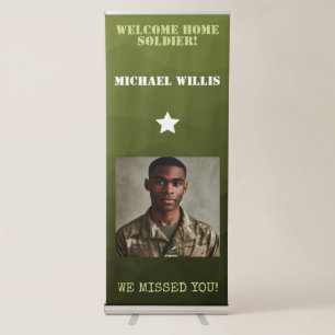 Welcome home Soldier Custom name Photo Army green  Retractable Banner