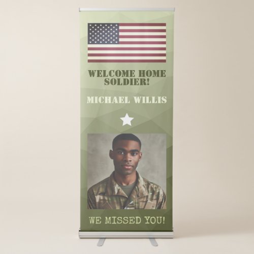 Welcome home Soldier Custom name Photo Army green  Retractable Banner