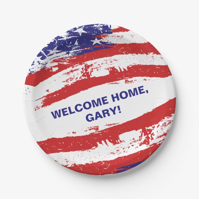Welcome Home Soldier Military Homecoming Flag Paper Plates (Front)