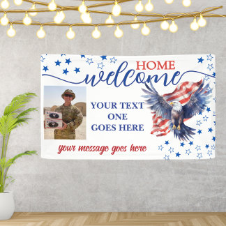 Welcome Home Soldier stars & stripes Photo Custom Banner