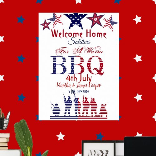 Welcome Home Soldiers 4th July BBQ Red Blue Stars Poster