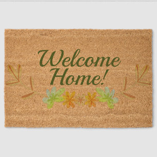 Welcome Home! Thanksgiving Fall Floral Wreath Fiber Doormat