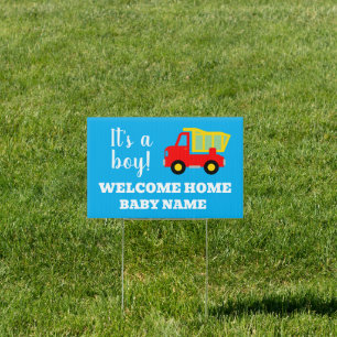 Welcome home toy truck yard sign for baby boy