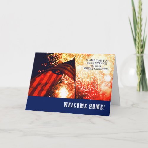 Welcome Home US Flag  Fireworks Military  Card