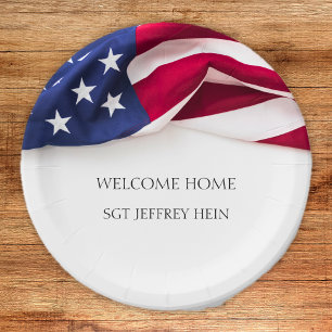 Welcome Home USA Flag Military Rank Celebration Paper Plates