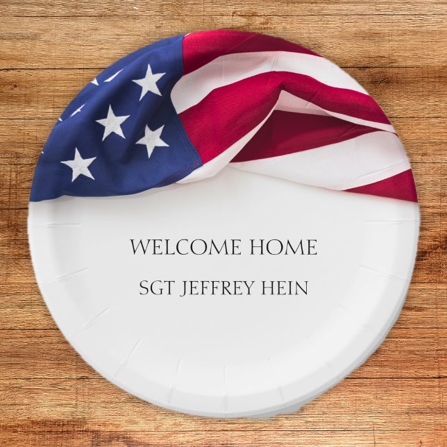 Welcome Home USA Flag Military Rank Celebration Paper Plates (Creator Uploaded)