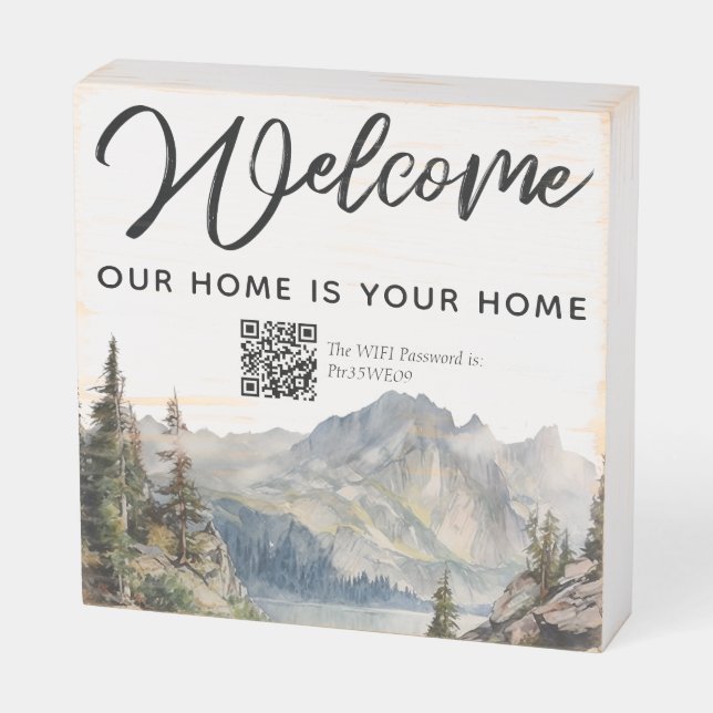 Welcome home wifi password wooden box sign (Angled Horizontal)