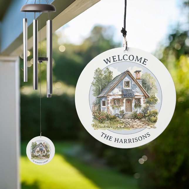 Welcome Home with Address Quaint Cottage Wind Chime (Creator Uploaded)