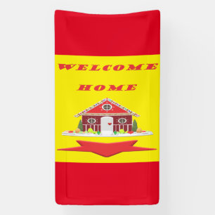 Welcome home with house red yellow colors banner