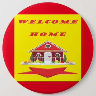 Welcome home with house red yellow colors button