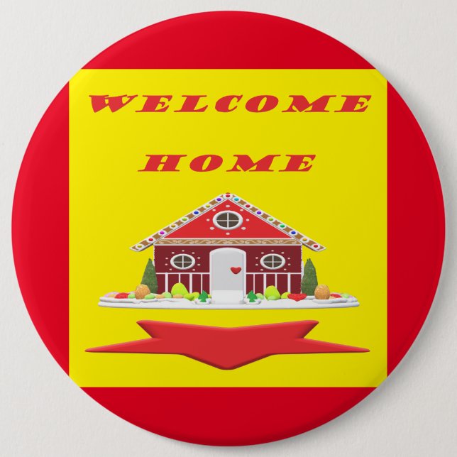 Welcome home with house red yellow colors button (Front)