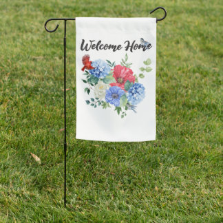 Welcome Home with Red/White/Blue Flowers & Birds Garden Flag
