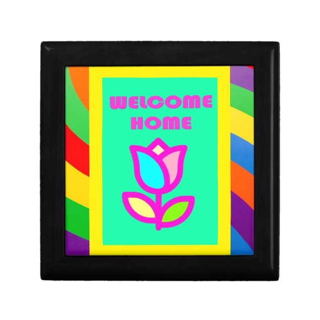 WELCOME HOME WITH STRIPES AND FLOWER PATTERN GIFT BOX (Front)