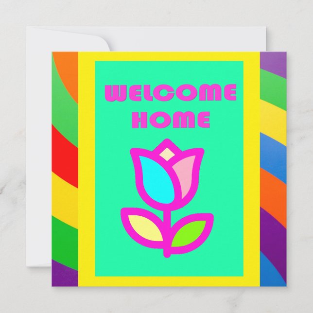 WELCOME HOME WITH STRIPES AND FLOWER PATTERN INVITATION (Front)