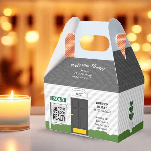 Welcome Home Wooden Realtor Logo Black Door Favor Boxes (Creator Uploaded)