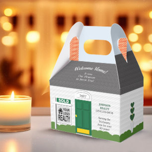 Welcome Home Wooden Realtor Logo Green Door Favor Boxes