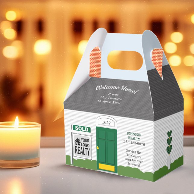 Welcome Home Wooden Realtor Logo Green Door Favor Boxes (Creator Uploaded)