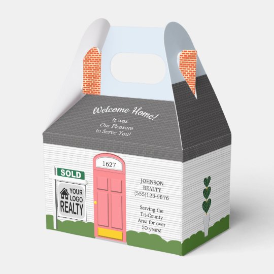 Home Wooden Realtor Logo Pink Door Favor Box