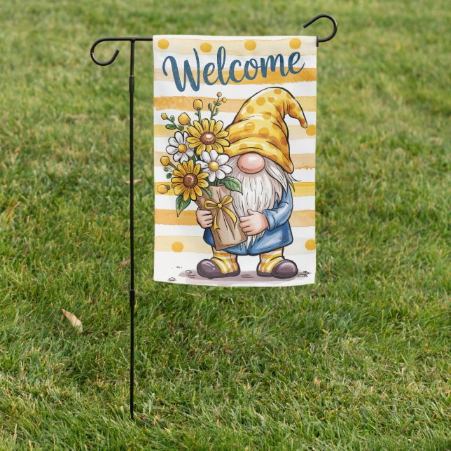 Welcome Honey Sunflower Gnome Garden Flag (In SItu)