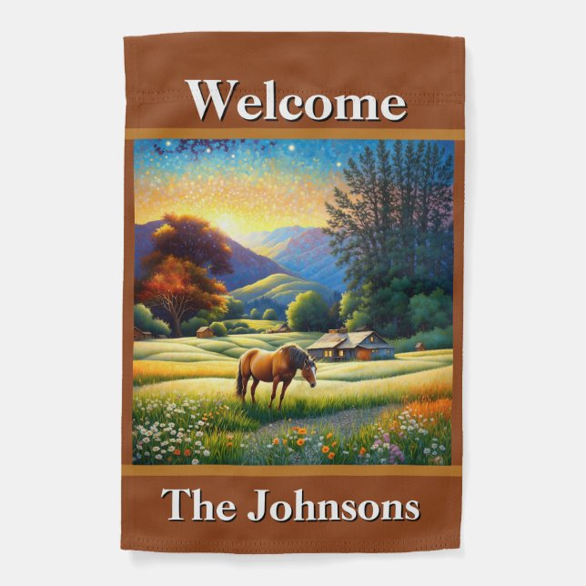 Welcome Horse Farm Garden Flag (Front)