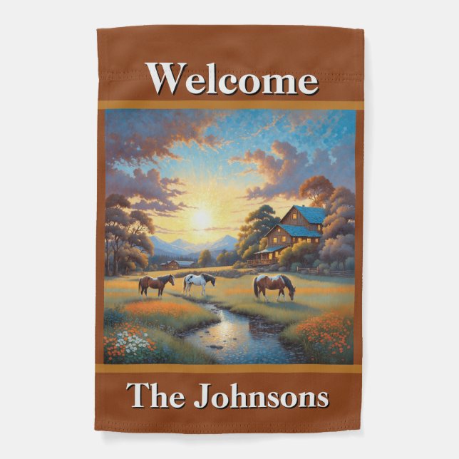Welcome Horse Farm Garden Flag (Front)