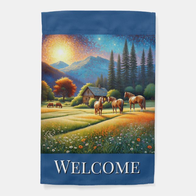 Welcome Horse Farm Garden Flag (Front)