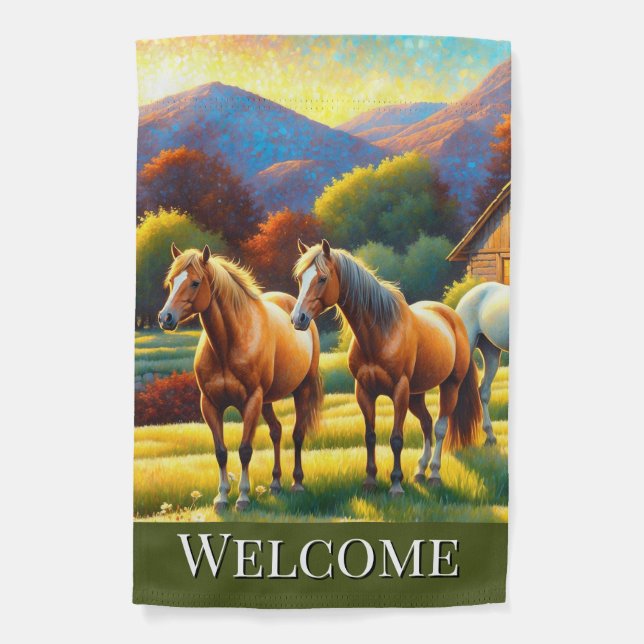 Welcome Horse Farm Garden Flag (Front)