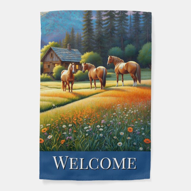 Welcome Horse Farm Garden Flag (Front)