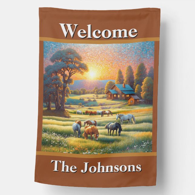 Welcome Horse Farm House Flag (Front)