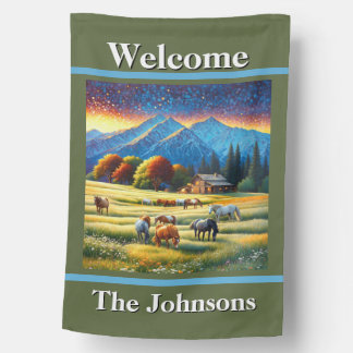 Welcome Horse Farm House Flag