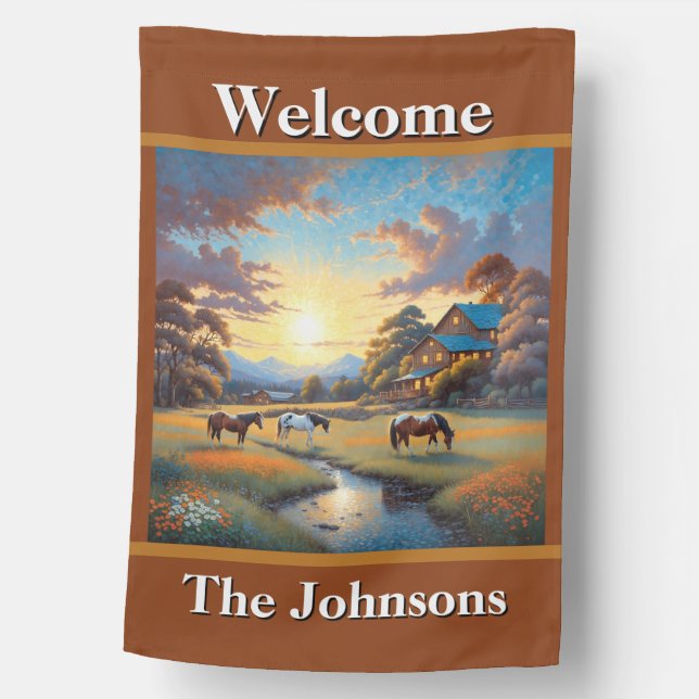 Welcome Horse Farm House Flag (Front)