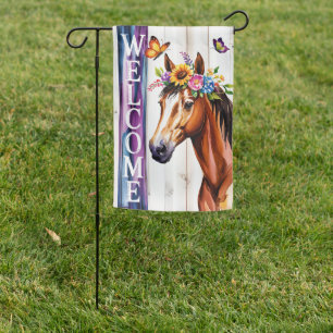 Welcome Horse Floral Garden Flag