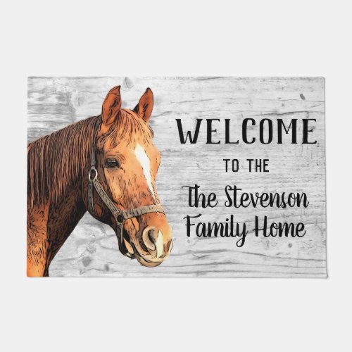 Welcome Horse Stables Animal Family Name Home Doormat