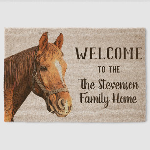 Welcome Horse Stables Animal Family Name Home Fiber Doormat