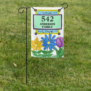 Welcome House Number Name Floral Two Sided Garden Flag