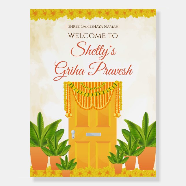 Welcome Housewarming Indian as Griha Pravesh sign (Front)