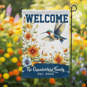 Welcome Hummingbird Floral Family Garden Flag