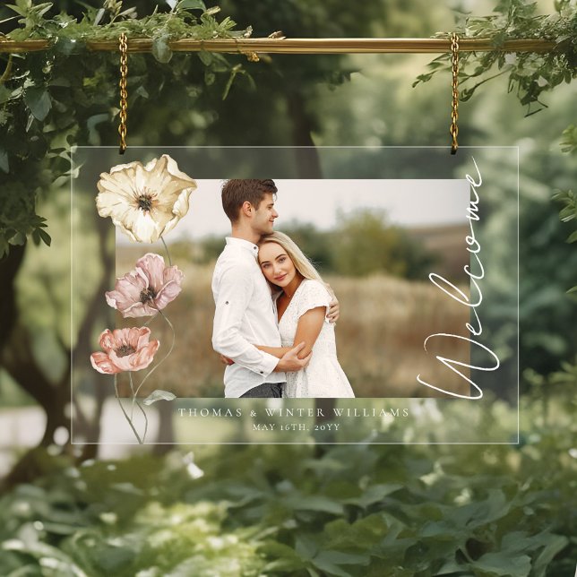 Welcome Icelandic Watercolor Iceland Poppies Photo Acrylic Sign (Welcome Icelandic Watercolor Iceland Poppies Photo Acrylic Sign)