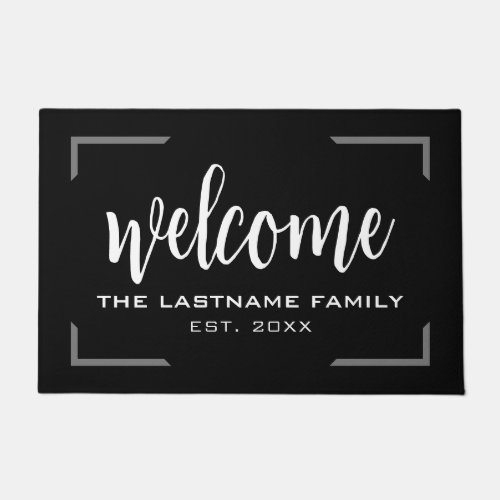 Welcome in Big Script with Family Name Date Doormat