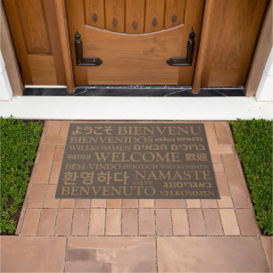 Welcome in different languages brown gold elegant doormat
