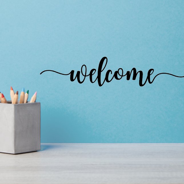 "Welcome" in Elegant Calligraphy Custom Cut Wall Decal (Home Office 3)