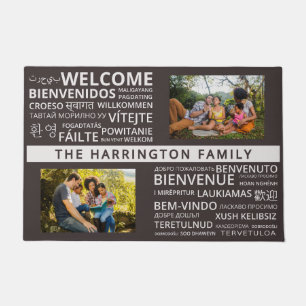 WELCOME in languages with YOUR name & 2 photos Doormat