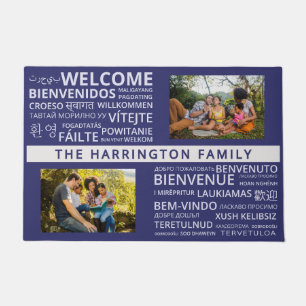 WELCOME in languages with YOUR name & 2 photos Doormat