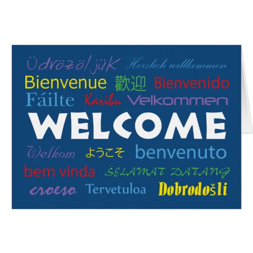 Welcome in Many Languages Blue Personalize