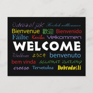 Welcome in Many Languages Colorful Postcard