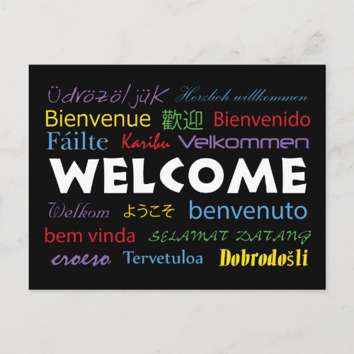 Welcome in Many Languages Colorful Postcard
