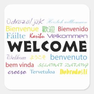 Welcome in Many Languages Colorful White Modern Square Sticker