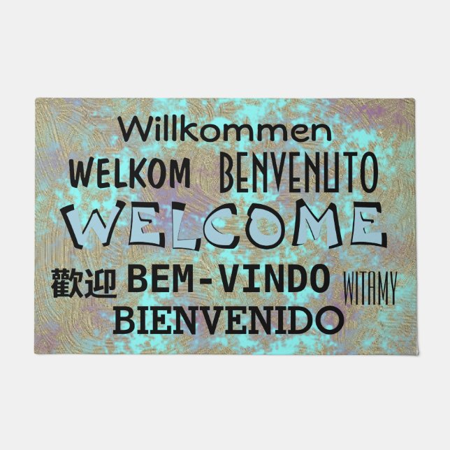 WELCOME in many languages Cool Abstract Doormat (Front)