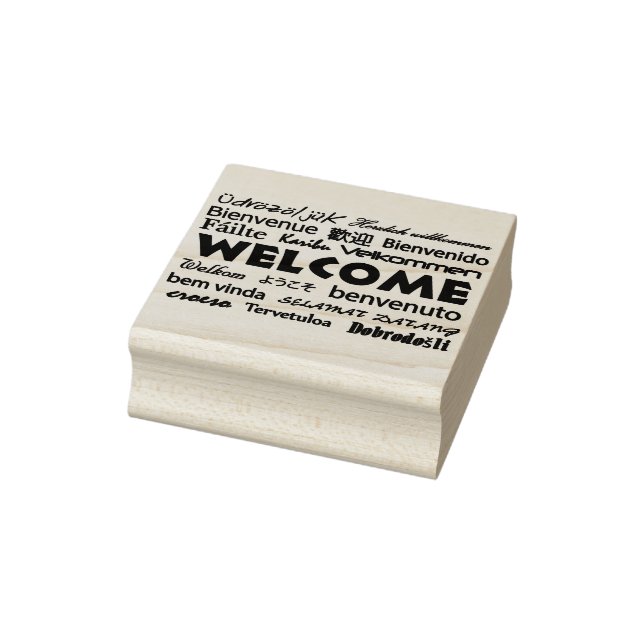 Welcome in Many Languages Text Typography Rubber Stamp (Stamp)