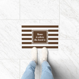 Welcome in Style Brown White Stripe Personalized Doormat